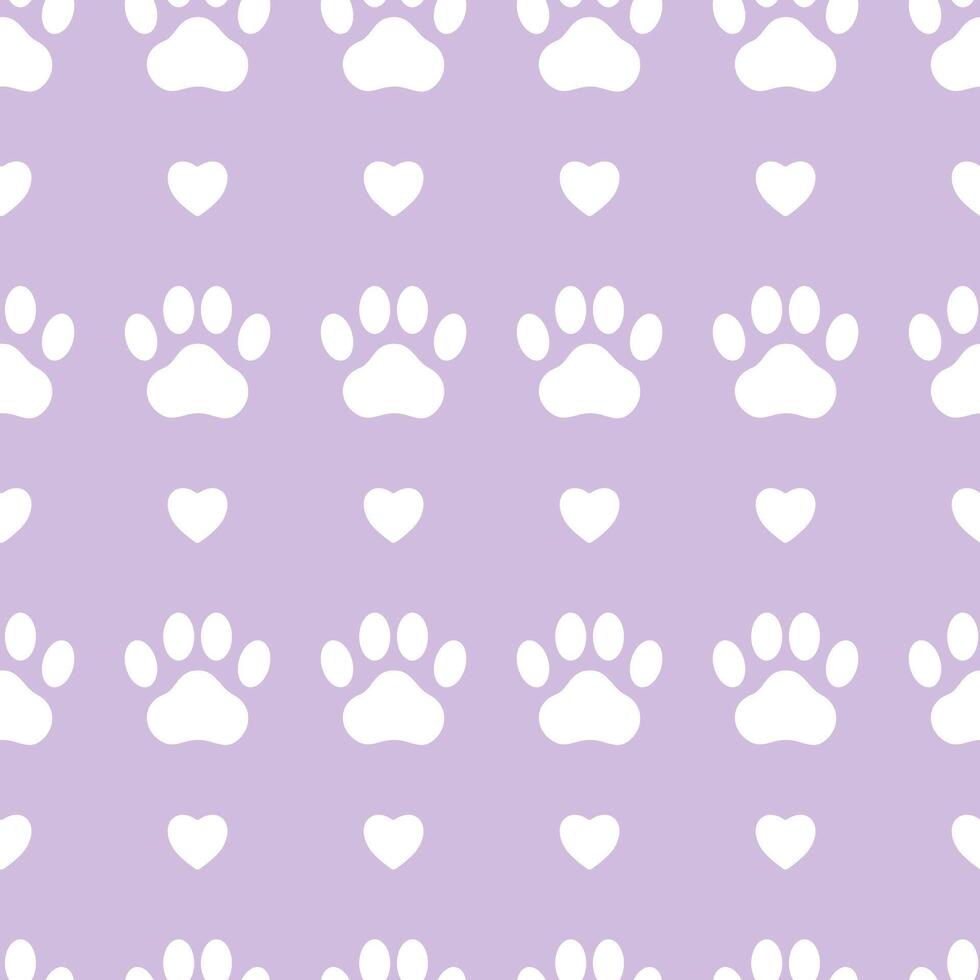 White paw pattern with hearts on a purple background vector