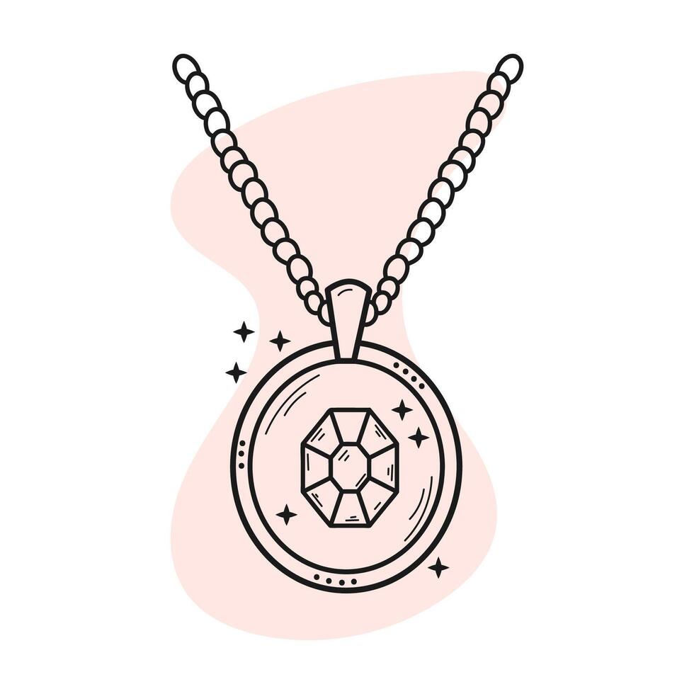 Pendant with chain icon. Hand drawing. Jewelry vector