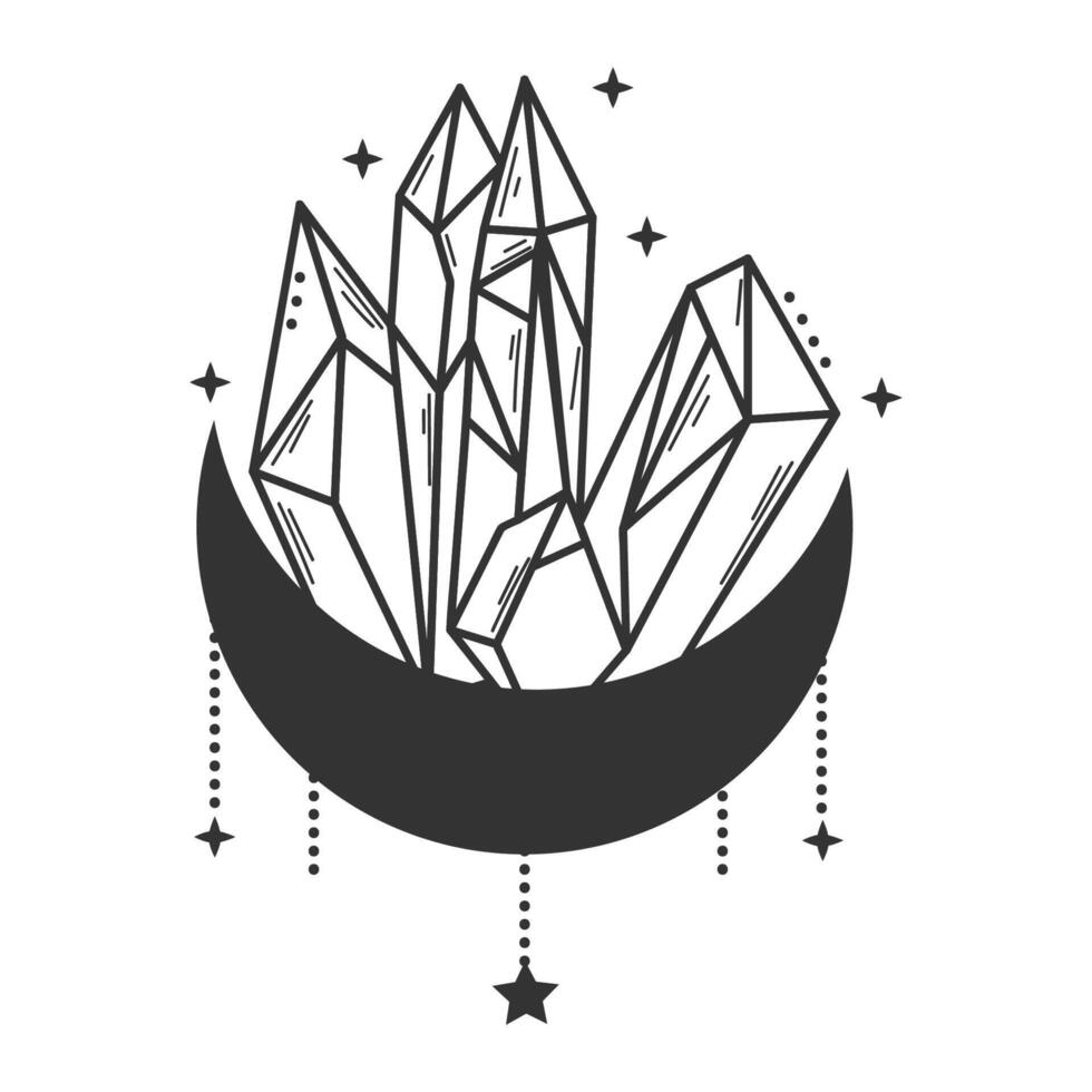 Crystal icon with branches and stars, illustration isolated on white background. vector