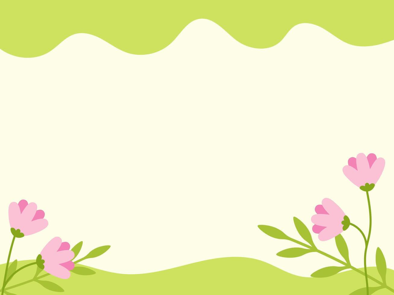 Abstract background with copy space text. Hand drawn spring or summer Template with flowers. Green vector illustration