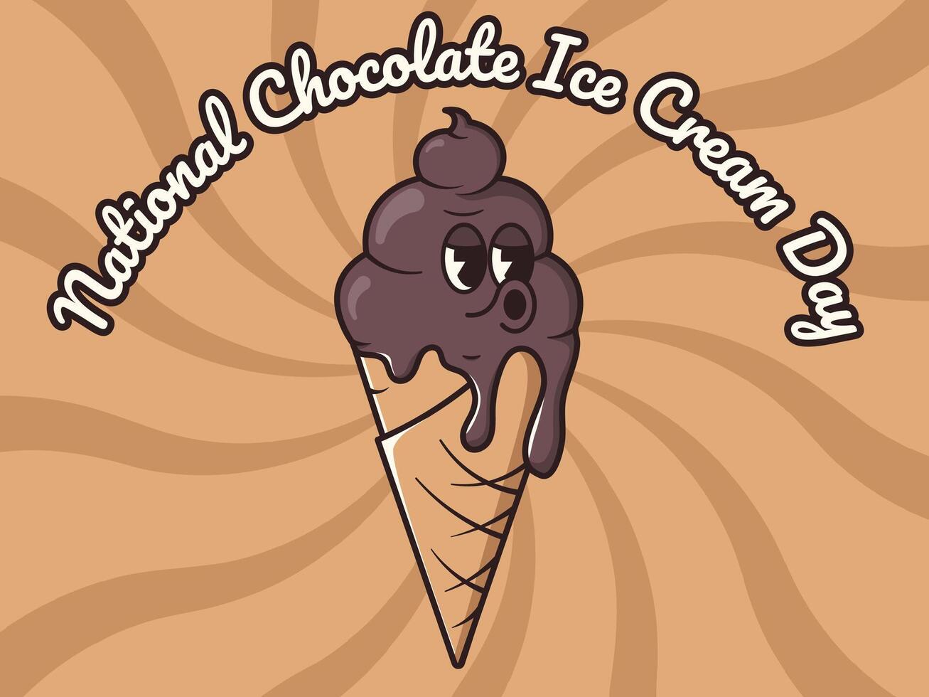 chocolate hielo crema en retro estilo. nacional chocolate hielo crema día vector ilustración con maravilloso mascota