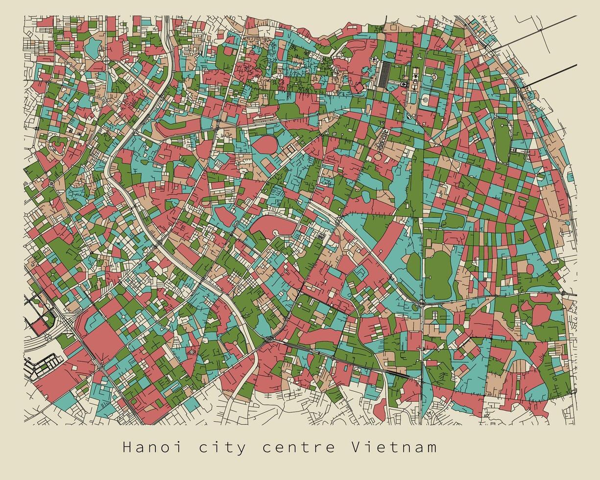 Hanoi Vietnam ciudad centro urbano detalle color calles carreteras mapa ,vector elemento modelo imagen vector