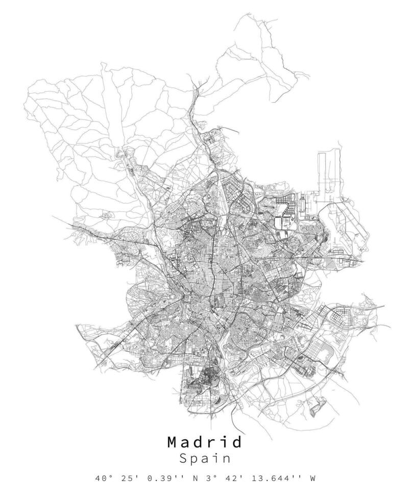 Madrid, España urbano detalle calles carreteras mapa ,vector elemento modelo imagen vector