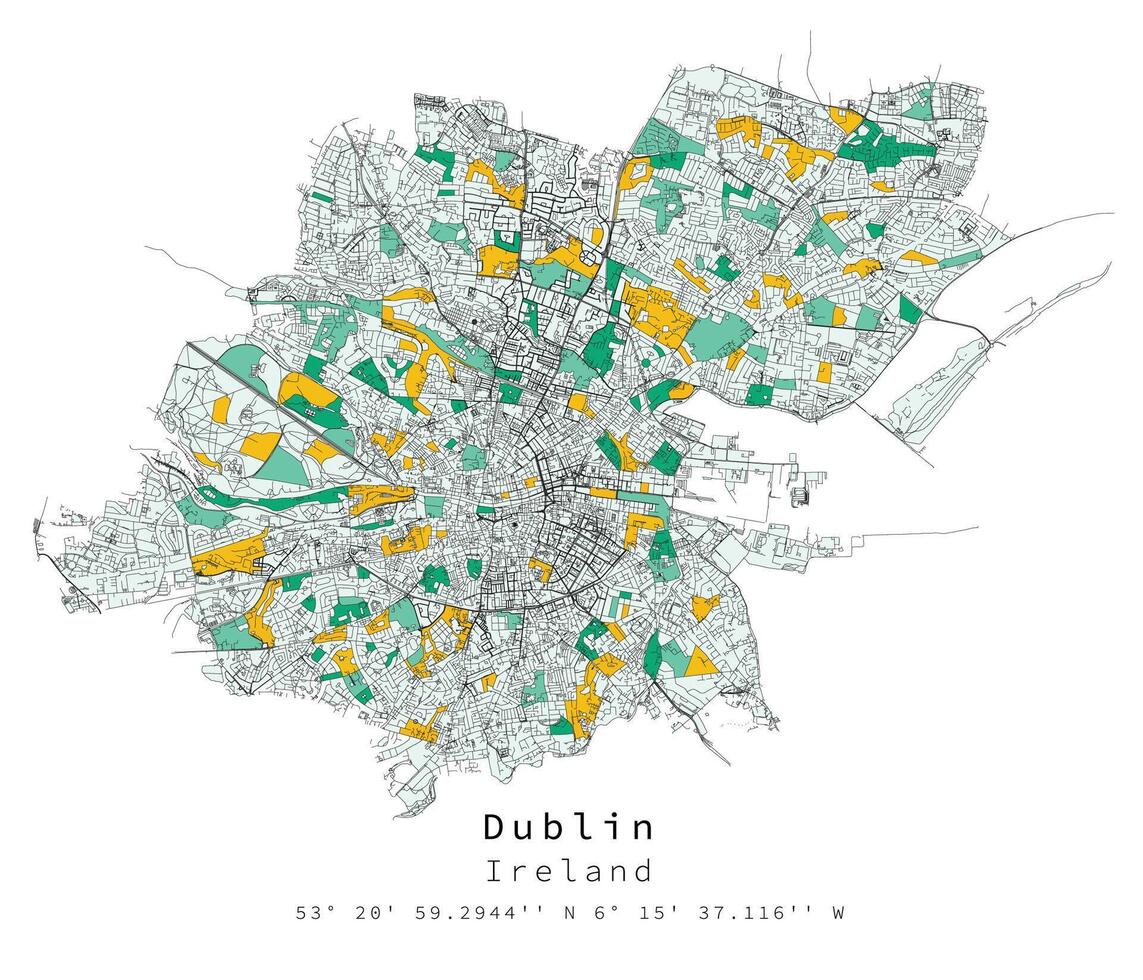 Dublin Ireland Urban detail Streets Roads Map  ,vector element template image vector