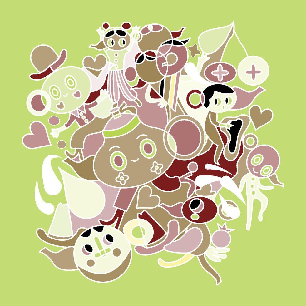 Cartoon doodle cute group of teapots illustrations pattern background vector