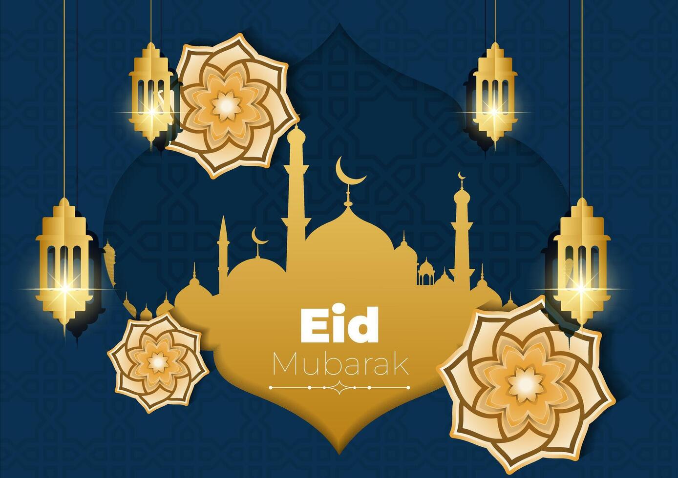 Eid Mubarak Background with Candles and Mosque vector