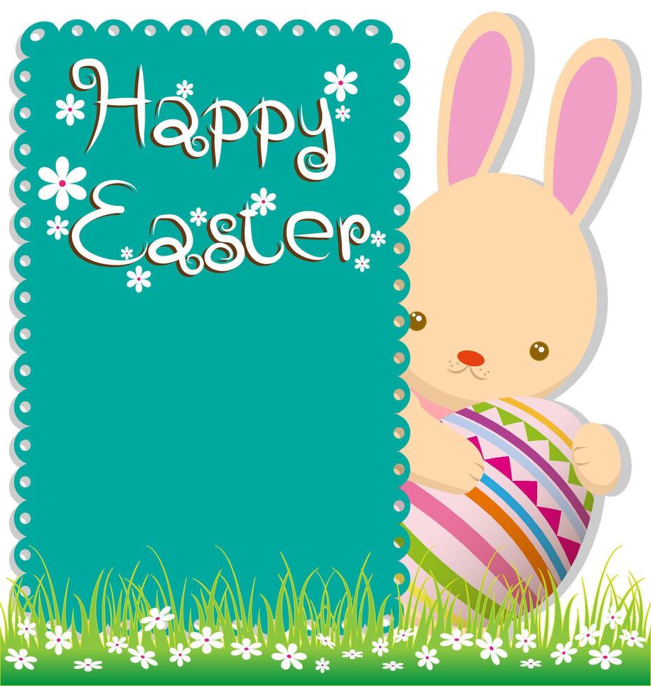 Rabbit and easter egg on green grass vector