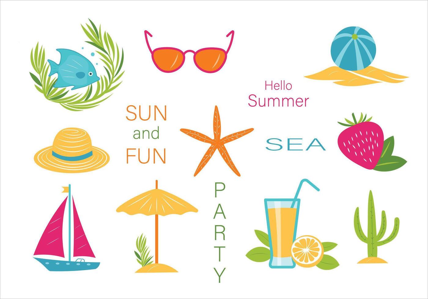 Large summer set. Vector illustration