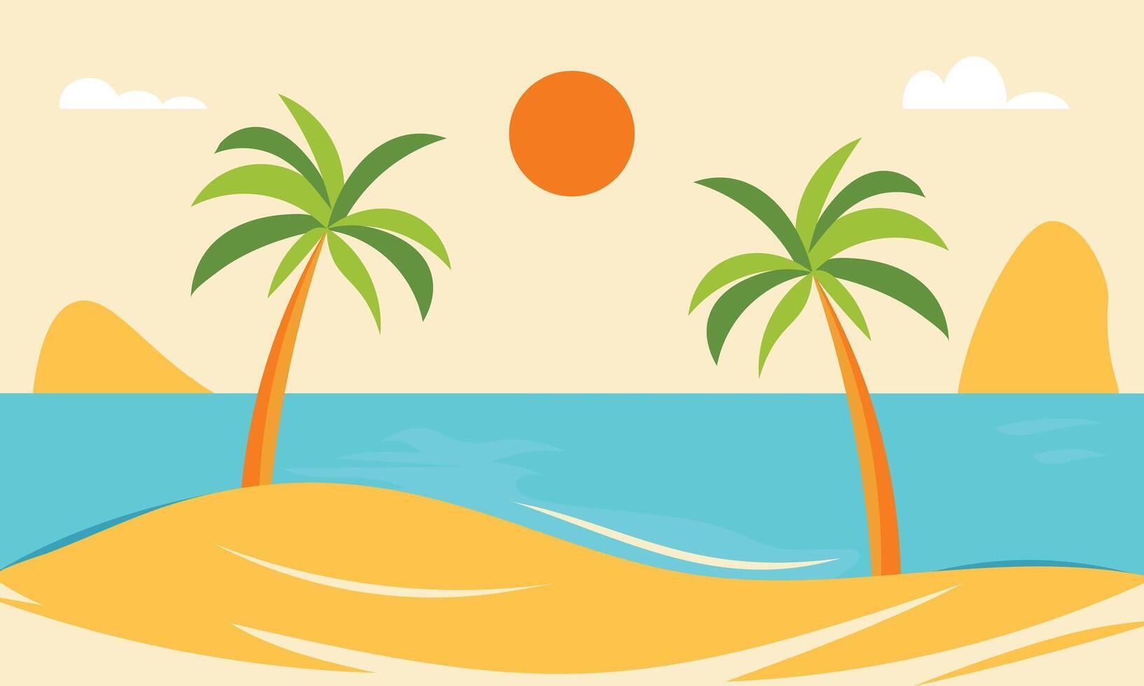 Summer landscape illustration. Beach with palms vector