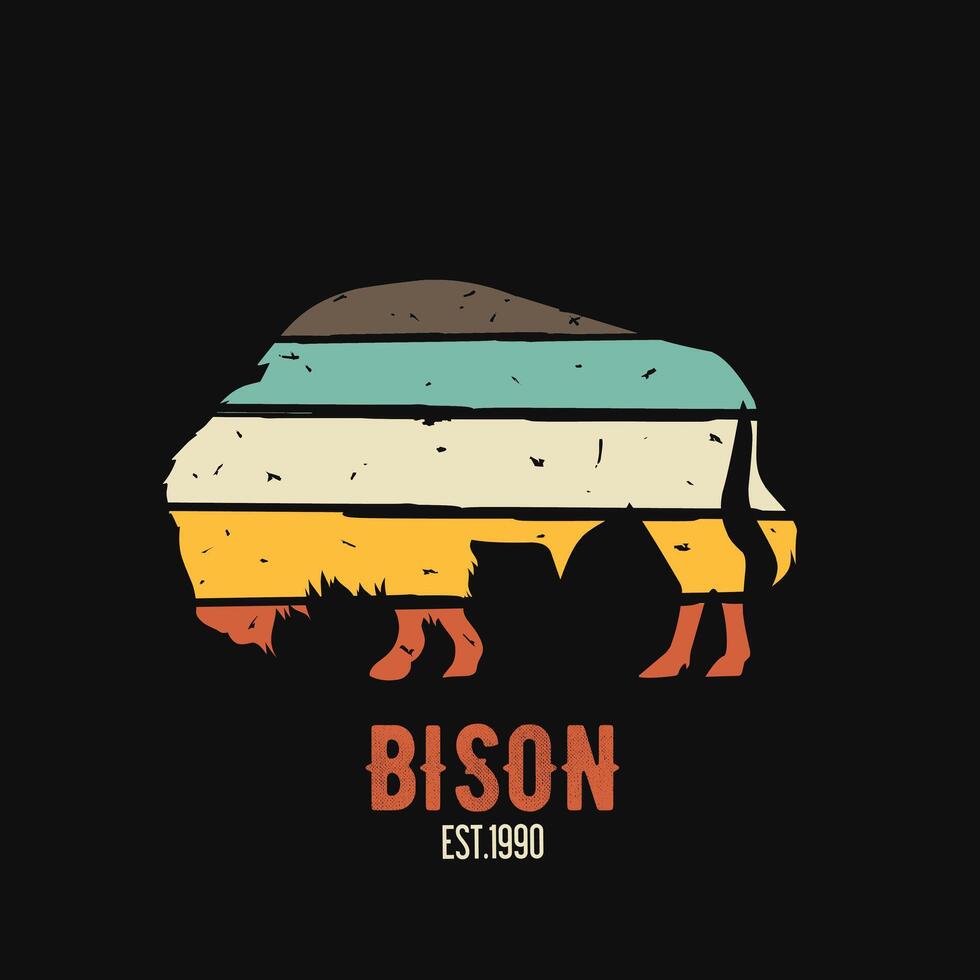 vector of bison silhouette with grunge style, vintage, retro, perfect for print, apparel, etc