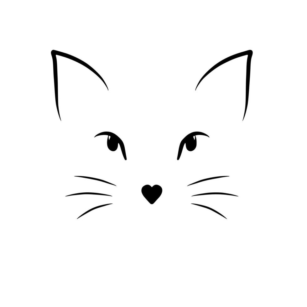 Cat face black line drawing graphic illustration design element vector