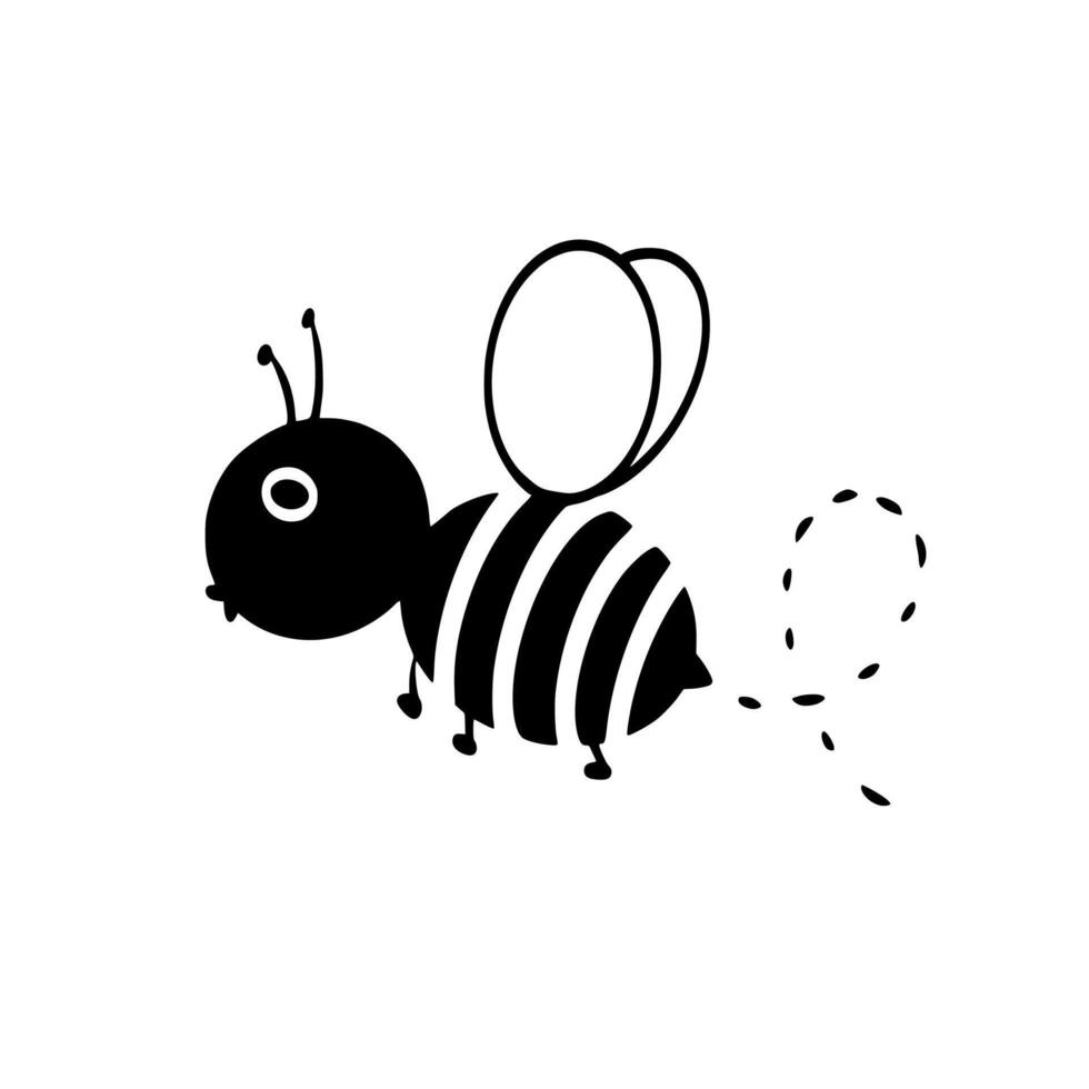 Cute bee honey cartoon baby animal flying black silhouette cut file illustration vector