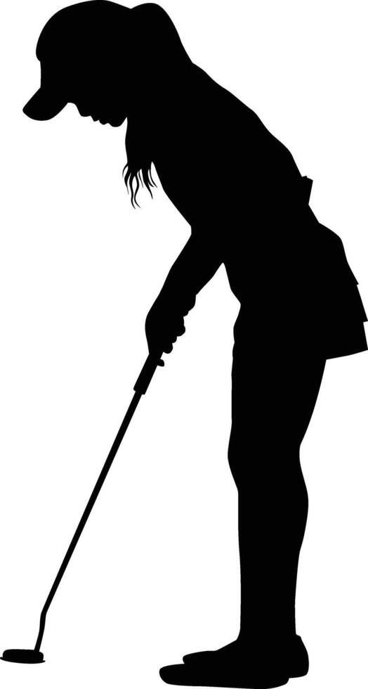 silueta de mujer golf jugador actitud ilustración vector