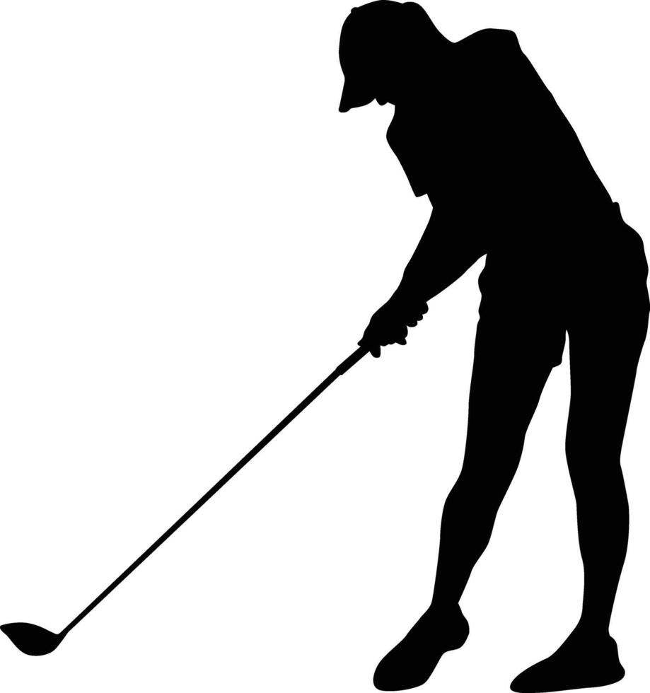 silueta de mujer golf jugador actitud ilustración vector