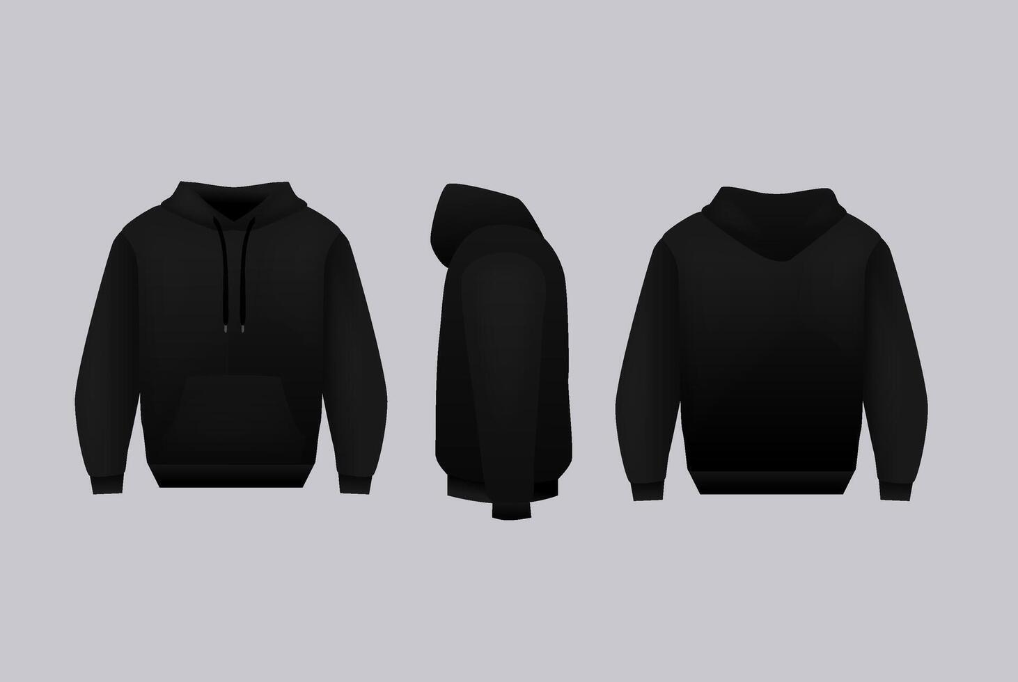 Blank black hoodie template. Long sleeve sweatshirts template with clipping path, gosh for printing. vector