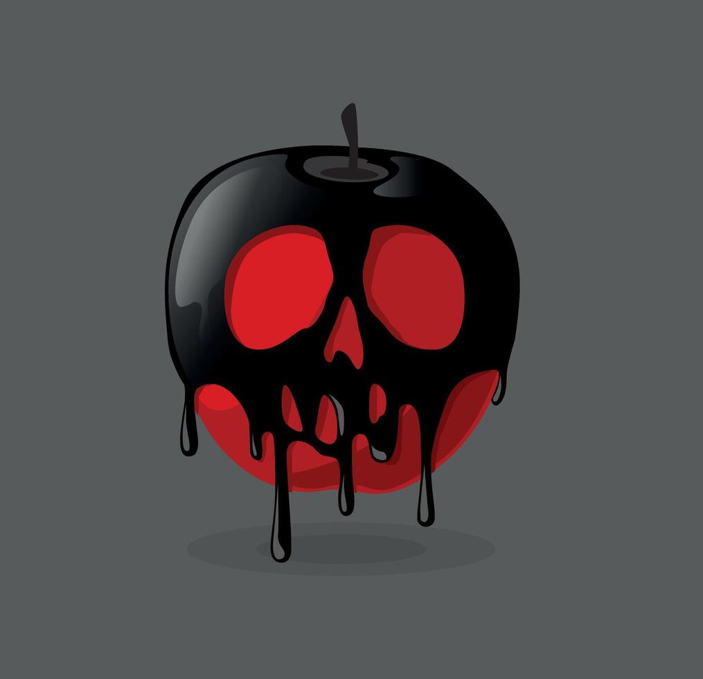 Poisoned red apple coated in skull poison Snow white Halloween concept vector