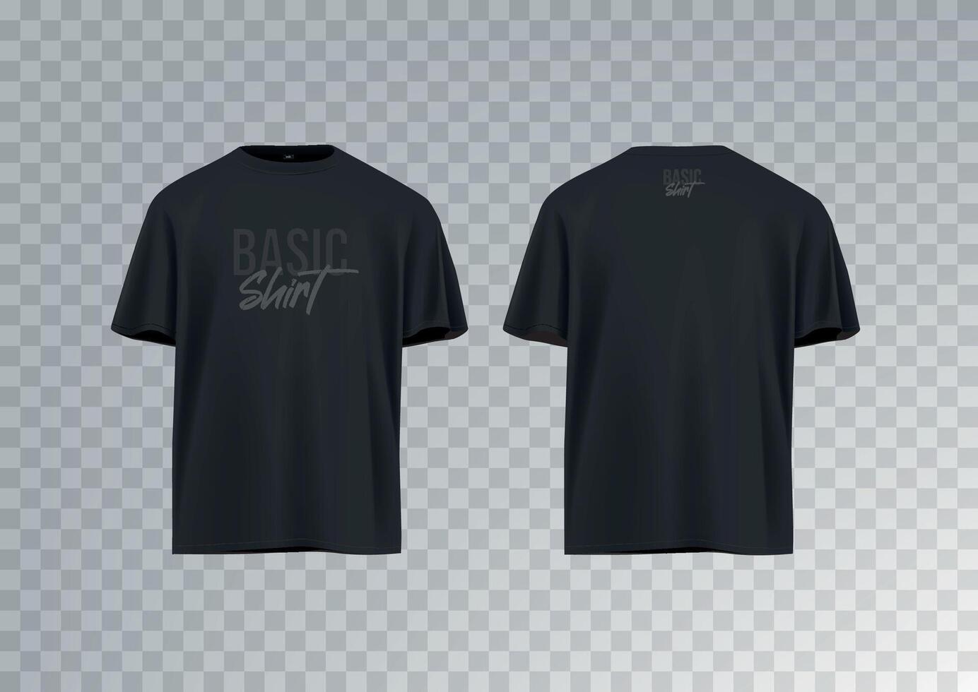 Men's black short sleeve t-shirt mockup. Front view. Vector template
