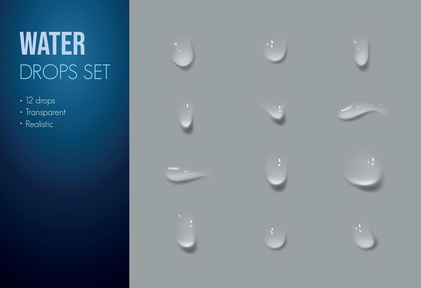 Vector set of realistic water drops Rain or Steam Through Glass