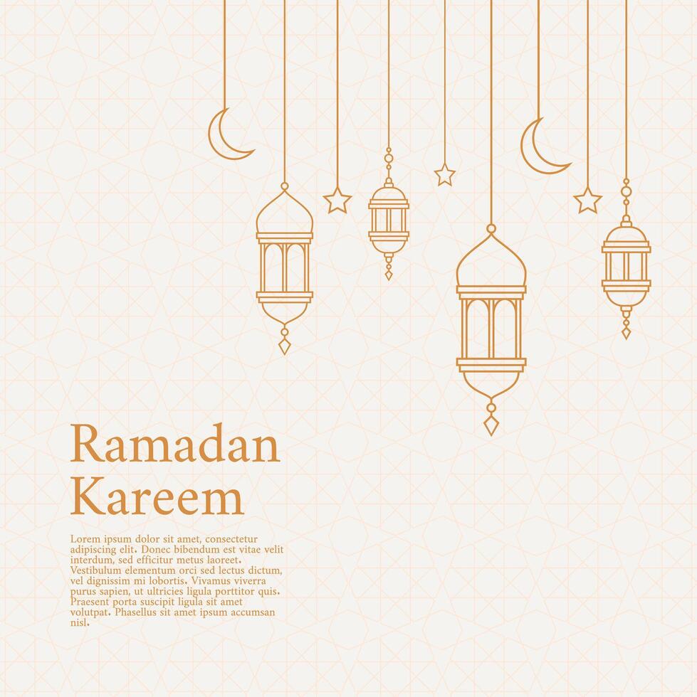 This image has a warm and cheerful feel. The gold-colored lanterns,crescent moon and stars symbolize Islam and Ramadan. This image is suitable for use as a Ramadan greeting card or as home decoration vector