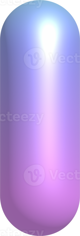 3D abstract geometric shape with blue purple gradient. Isolated element png