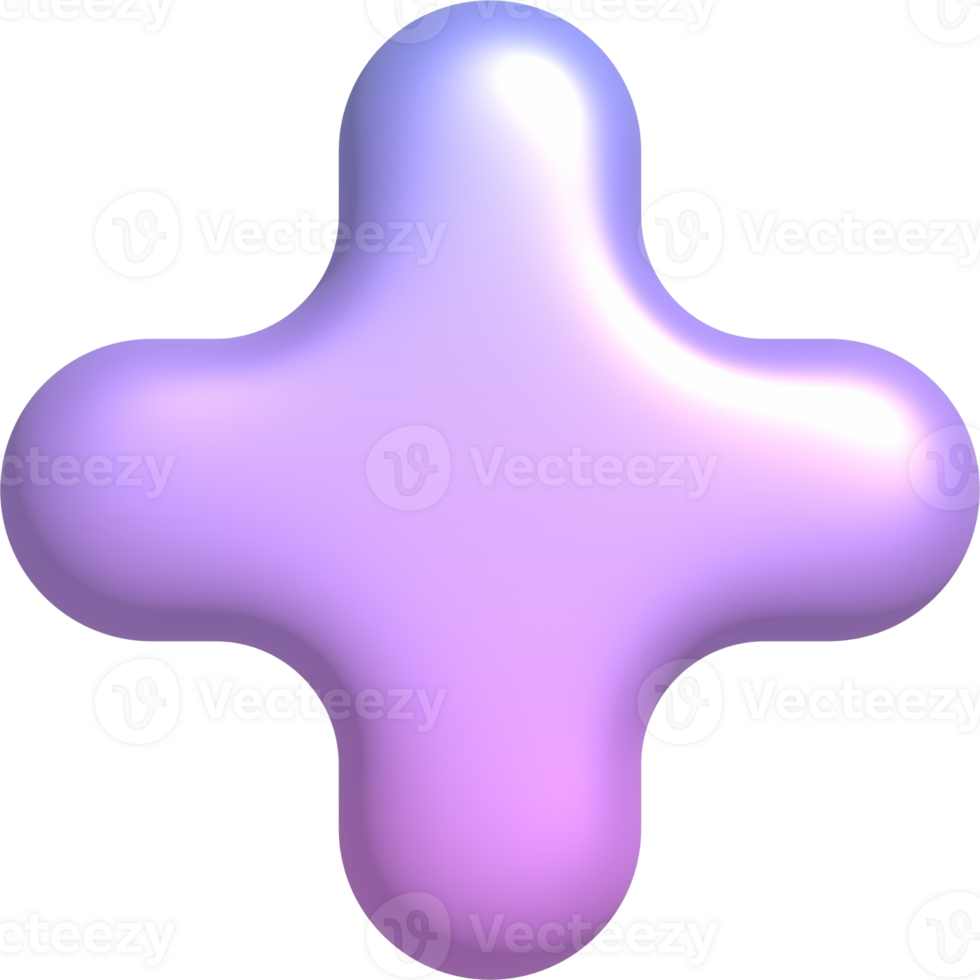 3D abstract geometric shape with blue purple gradient. Isolated element png