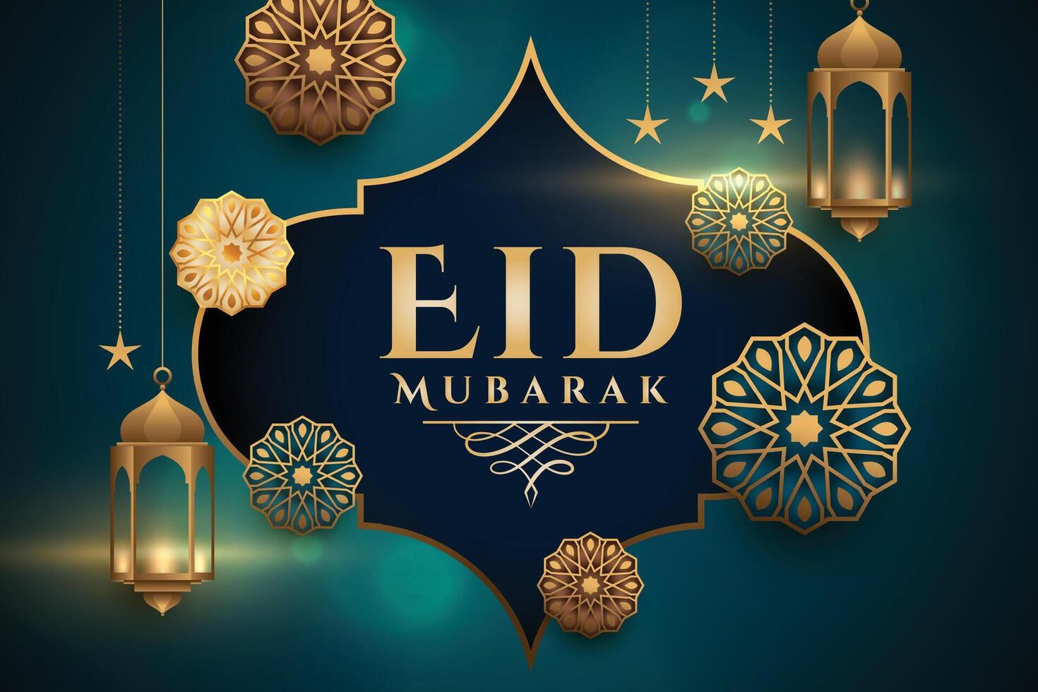 Eid mubarak with text and color background vector