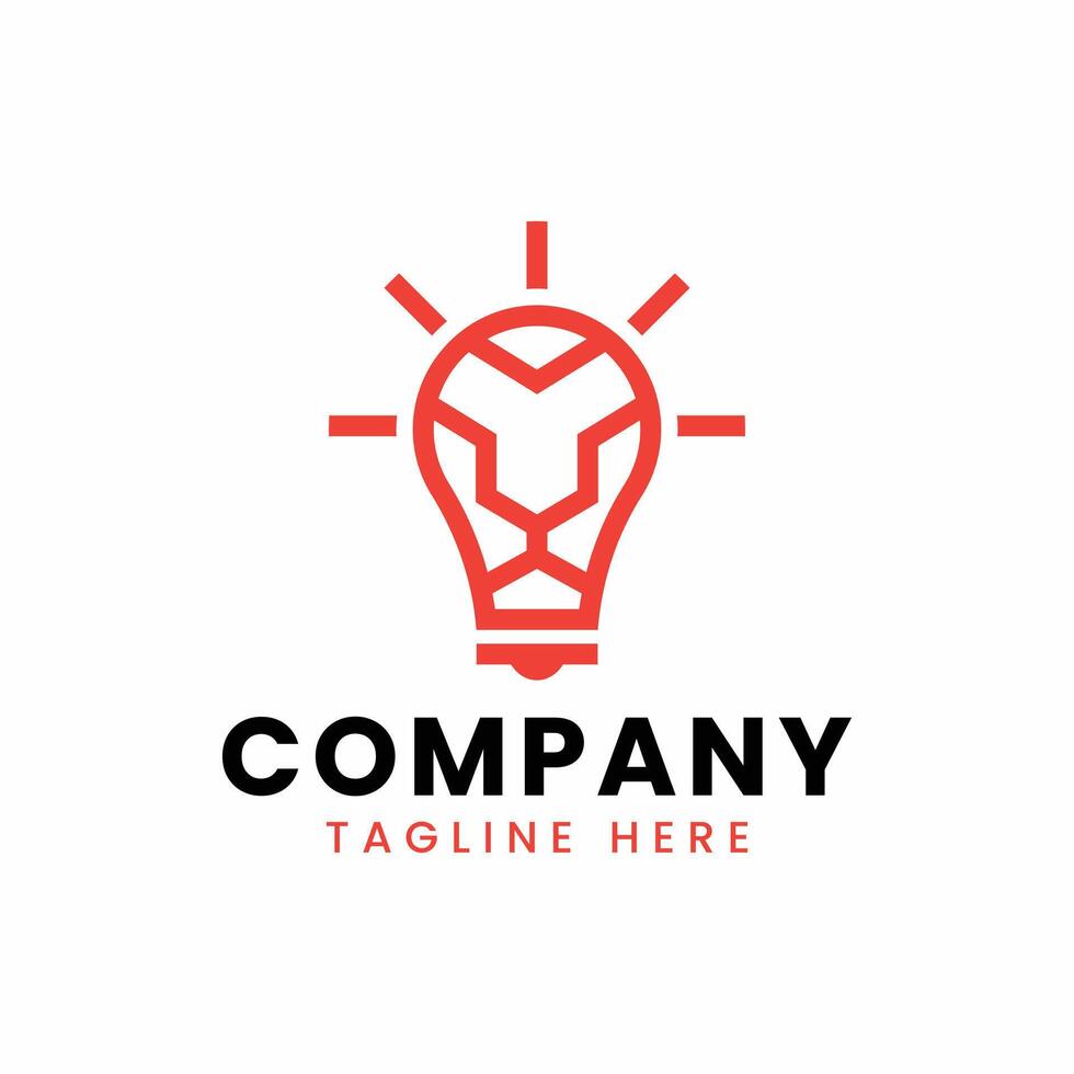 Lion with Bulb innovation innovative line art logo icon symbol vector design