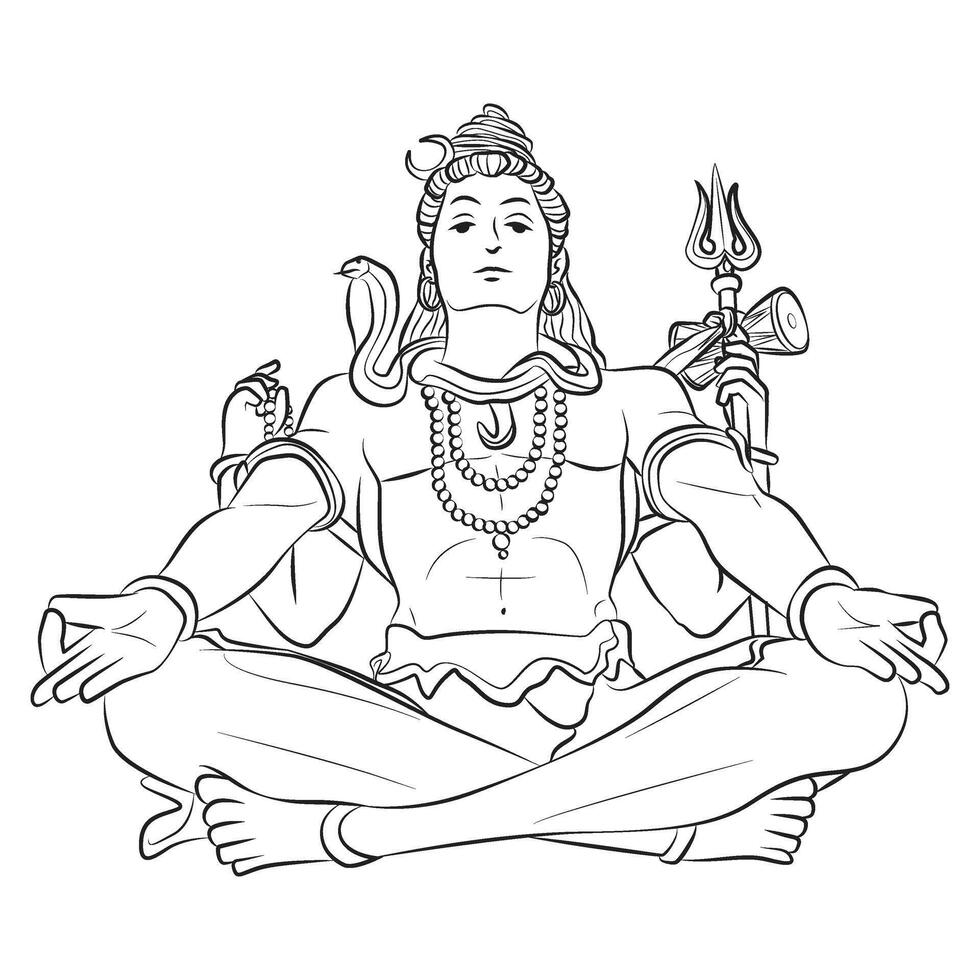 Shiva Outline Cartoon Illustration Vector