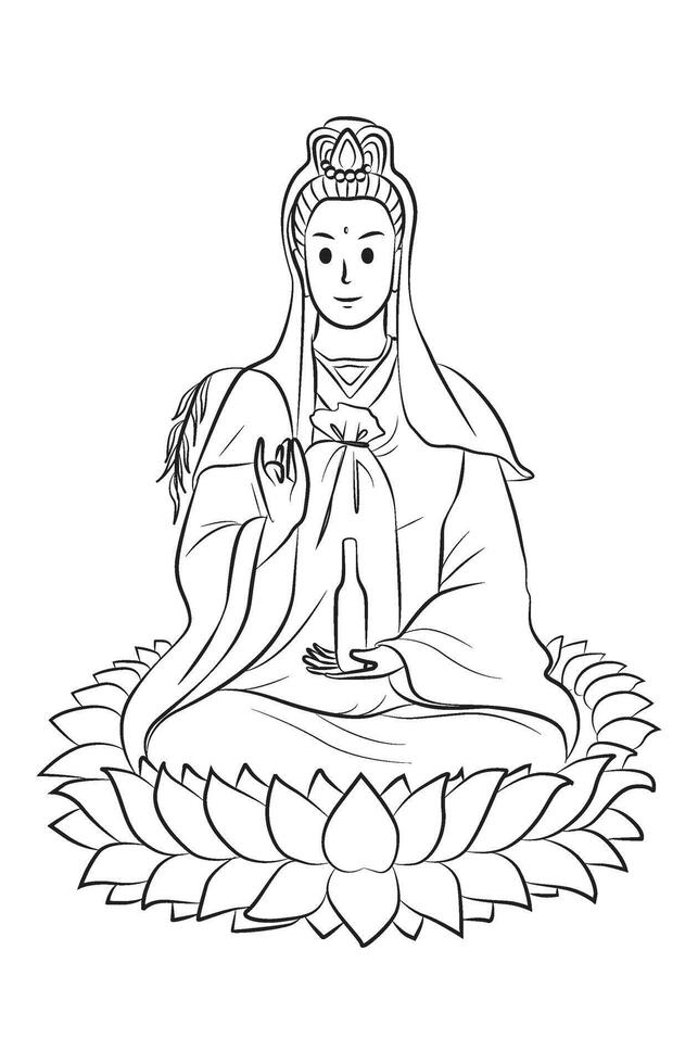 Guan Yin Kwan Im Cartoon Illustration vector