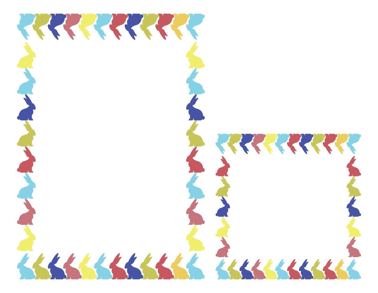 Easter border frames with space for text. Border with decorated bunnies on white background. vector