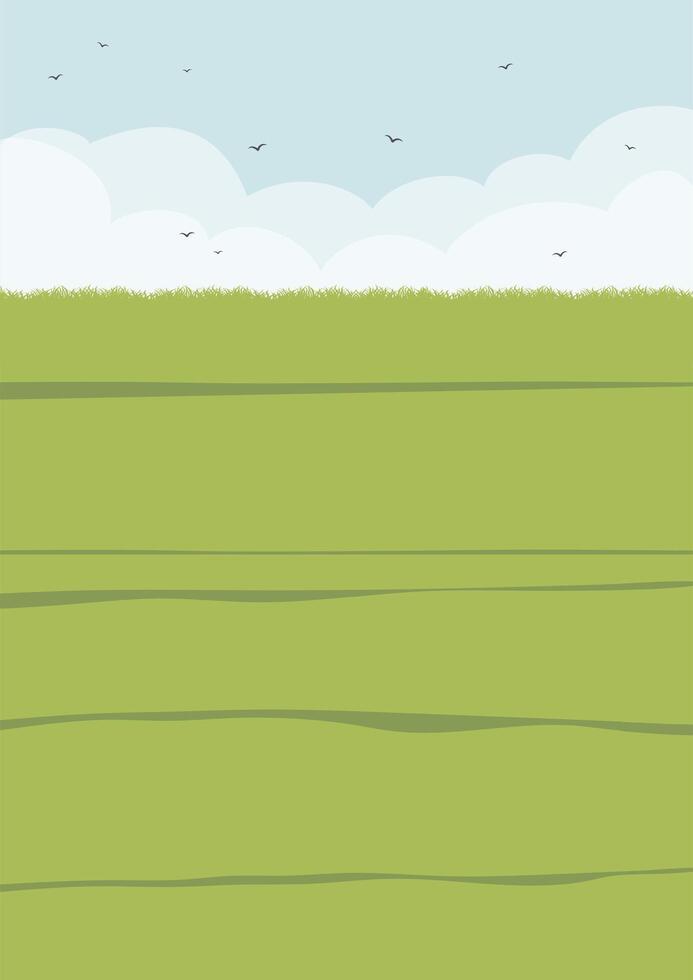 vector país rural paisaje escena con verde trigo campo. horizonte con nubes dibujos animados estilo ilustración.