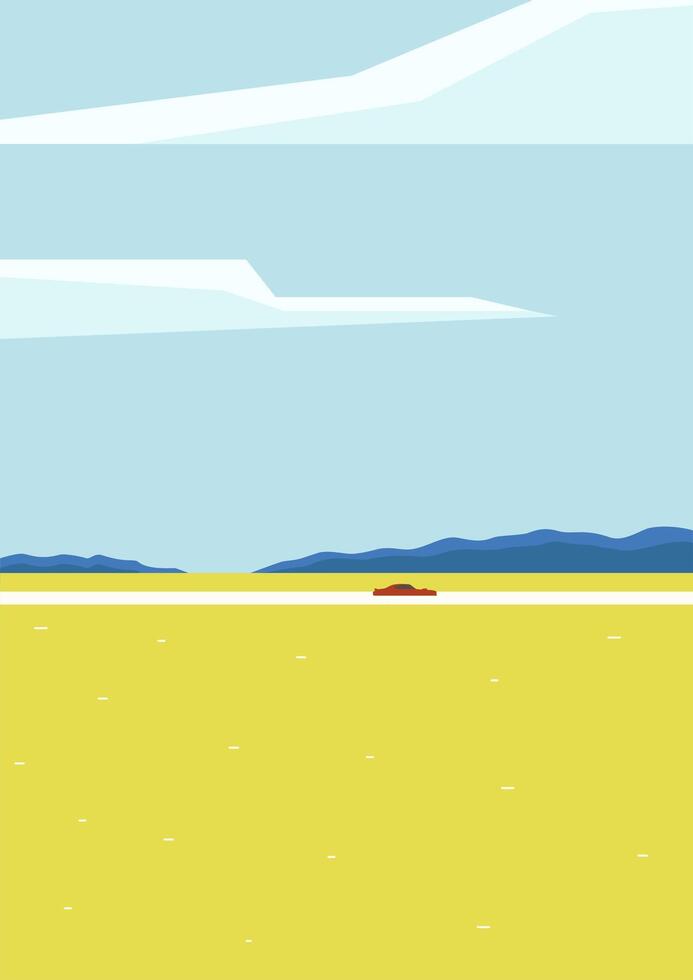 Countryside road rural landscape scene with field. Vector country autumn view with wheat field