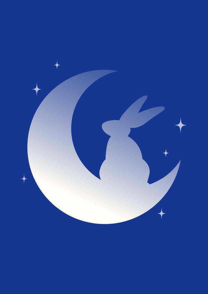 Bunny sitting on the moon. Cute dreaming rabbit poster. Easter bunny card spring illustration. vector