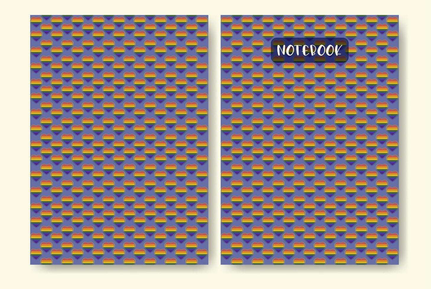 Notebook cover with rainbow hearts paper sheet. LGBTQ colorful worksheet. vector