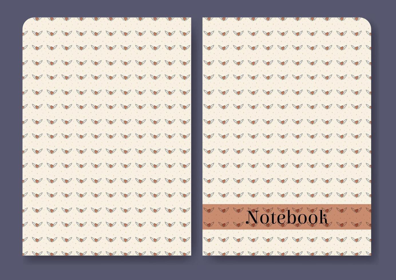Workbook, notebook cover design. Beige background, childish doodle hearts art. Cover page with starry sky design. vector