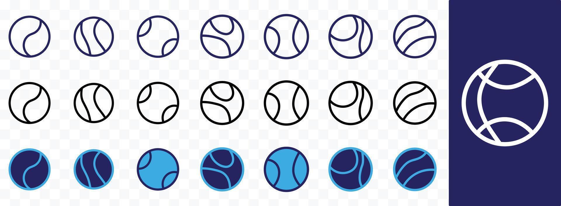 Tennis ball in different designs. Tennis ball. Sport concept. Vector illustration