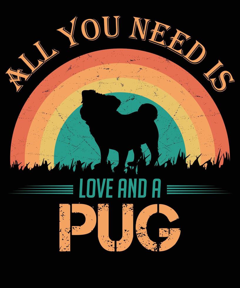 todas usted necesitar es amor y un doguillo gato Clásico camiseta diseño. vector