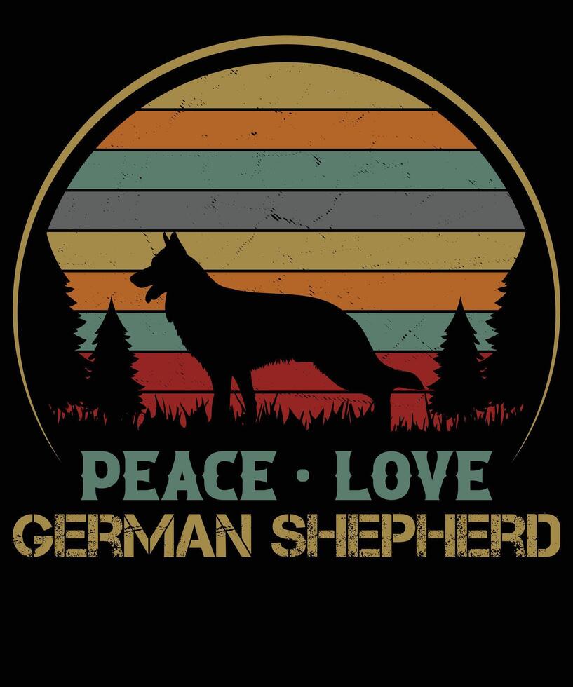 Peace Love German Shepherd Retro T-shirt design vector