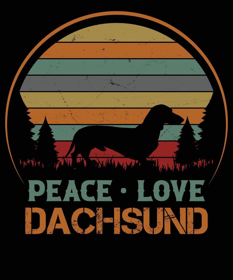 paz amor perro salchicha camiseta diseño vector