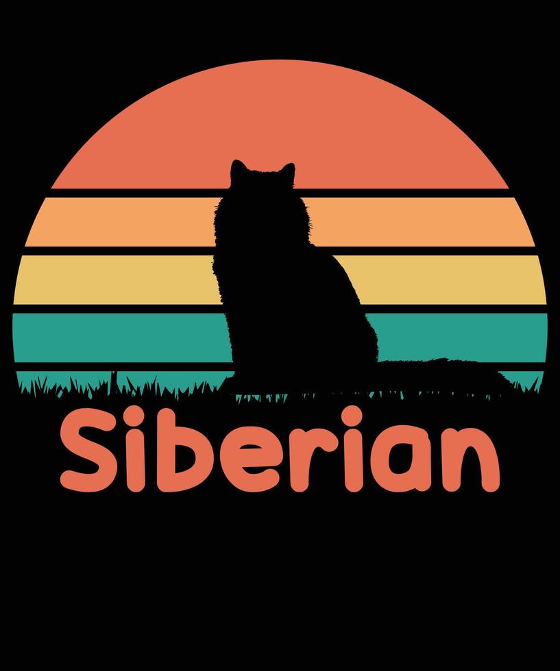 Siberian cat sunset T-shirt design vector