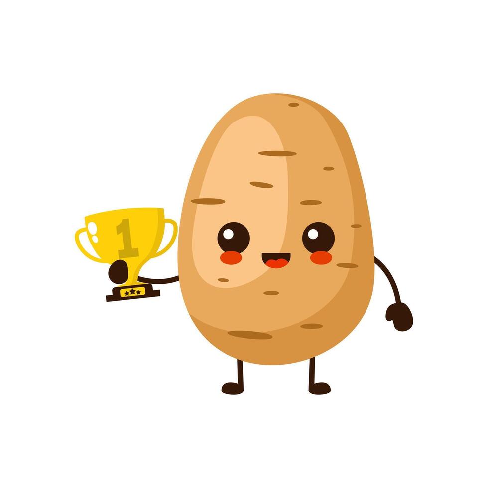 linda contento patata con oro trofeo. vector plano Fruta dibujos animados personaje ilustración icono diseño