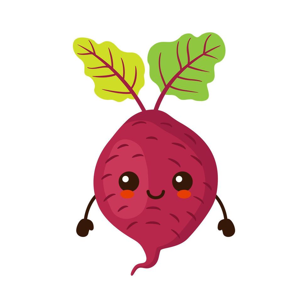 Cute funny beet vegetable character. Vector cartoon kawaii character illustration
