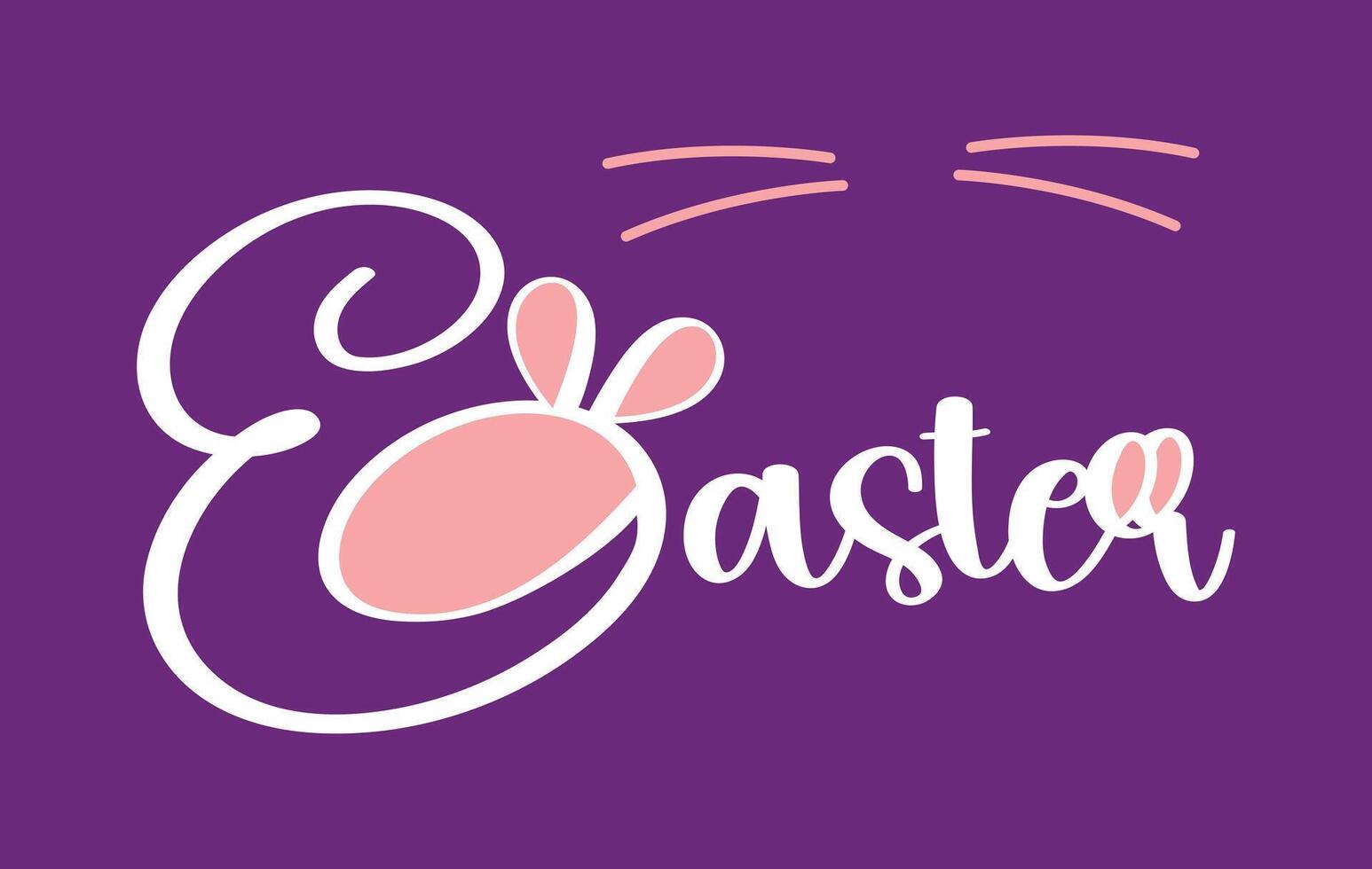 Easter. Typographic design with handwritten word in white and two pink mustaches.. vector