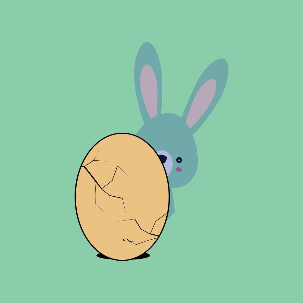T-shirt design of an Easter egg and rabbit peeking out on a light green background. vector