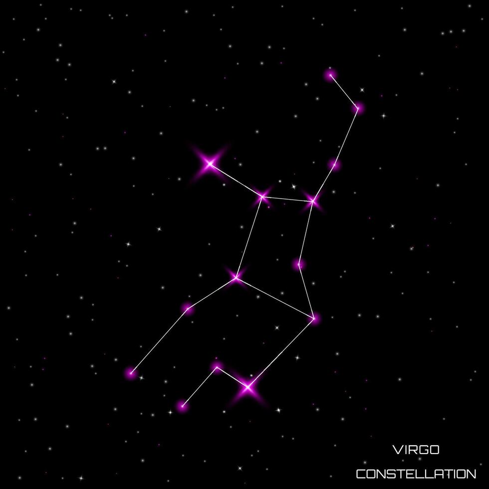 Zodiac signs. The constellation of Virgo in the black starry sky. Vector illustration.