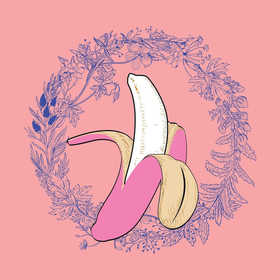 T-shirt design of a pink banana. vector