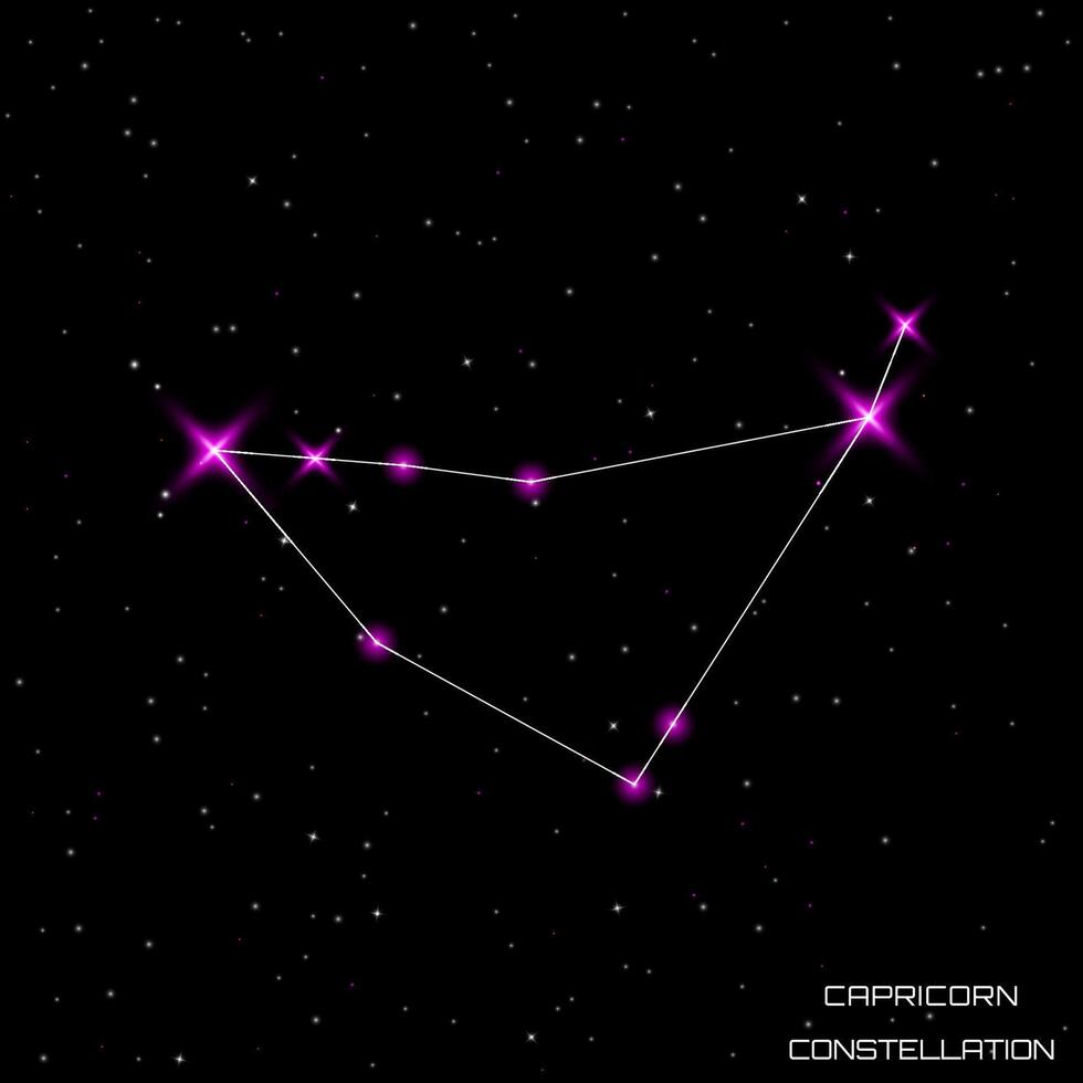 Zodiac signs. The constellation of Capricorn in the black starry sky. Vector illustration.