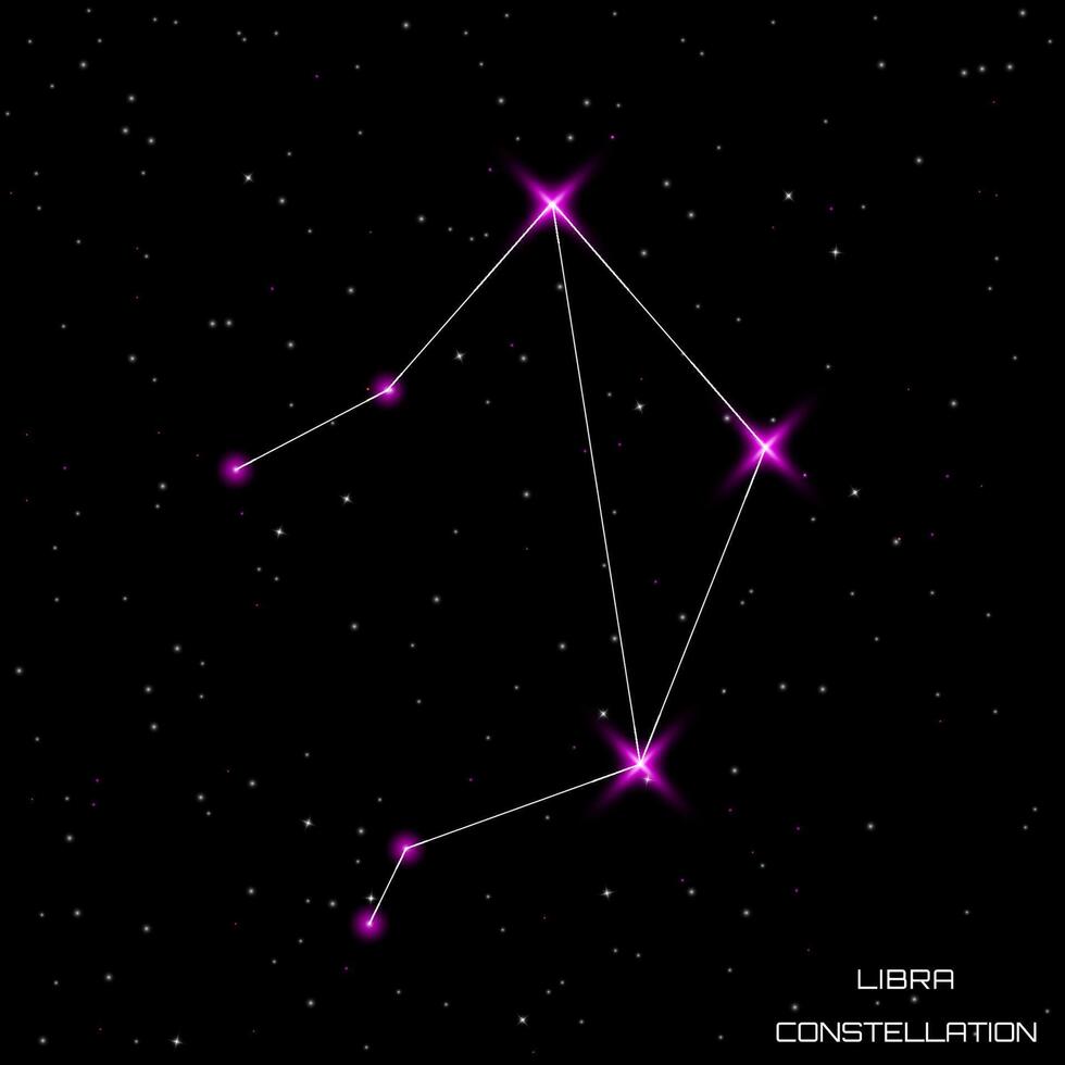Zodiac signs. The constellation of Libra in the black starry sky. Vector illustration.