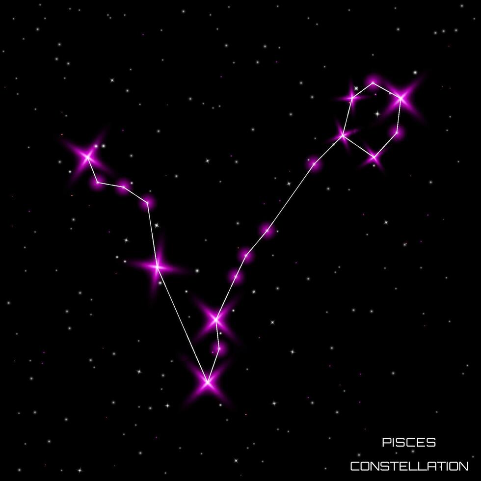 Zodiac signs. The constellation of Pisces in the black starry sky. Vector illustration.