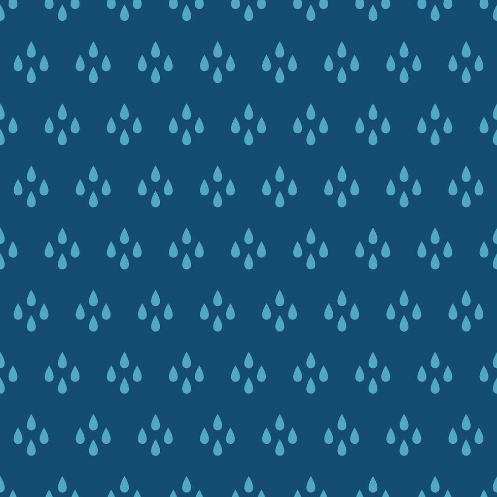 Pattern with rain drops. Four drops per group. Symmetrical seamless pattern on a blue background. Wrapping. Humidity, wet, weather. Vector illustration.